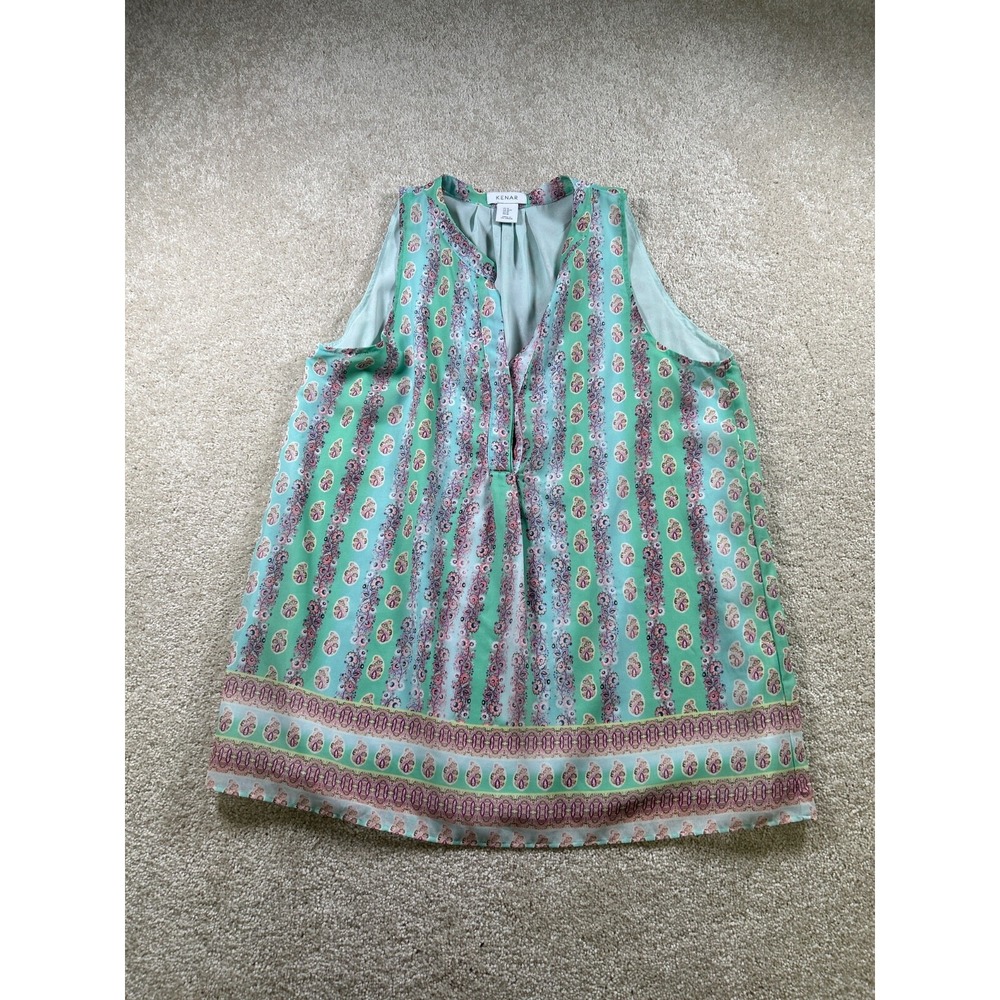 Kenar‎ Womens Size M Mint Green Ditzy Floral Sleeveless V Neck Tunic Bloomcore